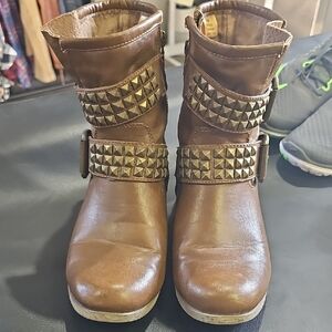 Brown Studded Ankle Boots